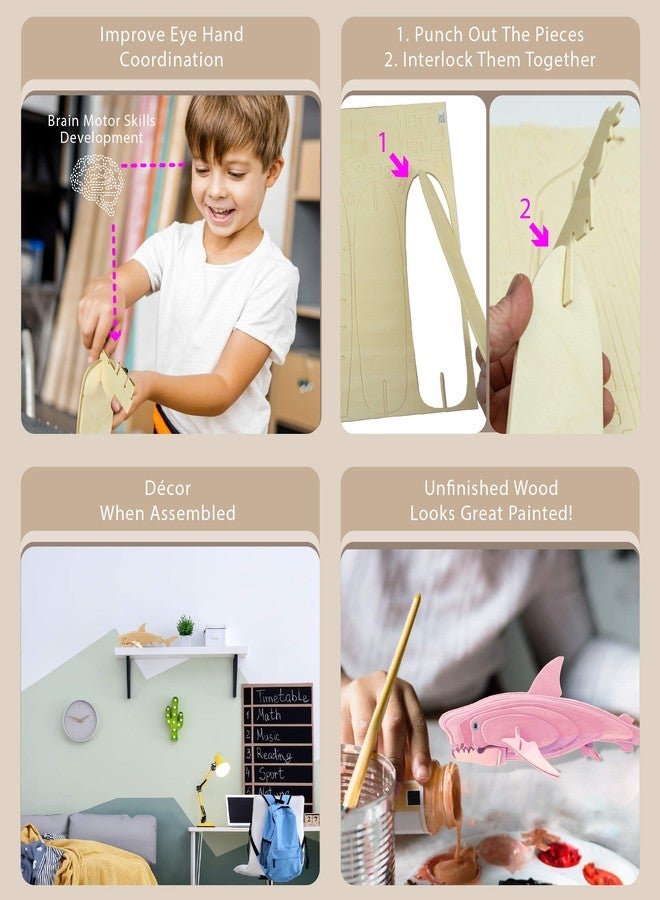 Puzzled 3D Puzzle Great White Shark Wood Craft Construction Model Kit, Educational DIY Wooden Sea Life Toy Assemble Model Unfinished Crafting Hobby Puzzle, Build and Paint for Decoration 23pcs Pack - Image 3
